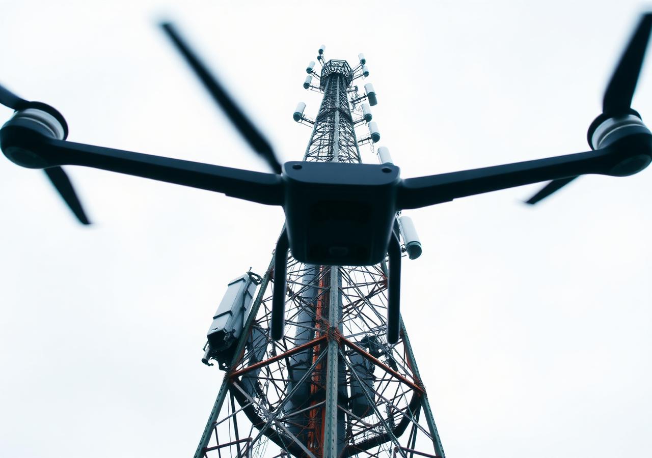 Aerial drone inspection of a communications tower