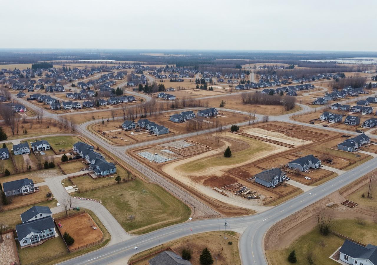 Aerial view of a residential subdivision under construction