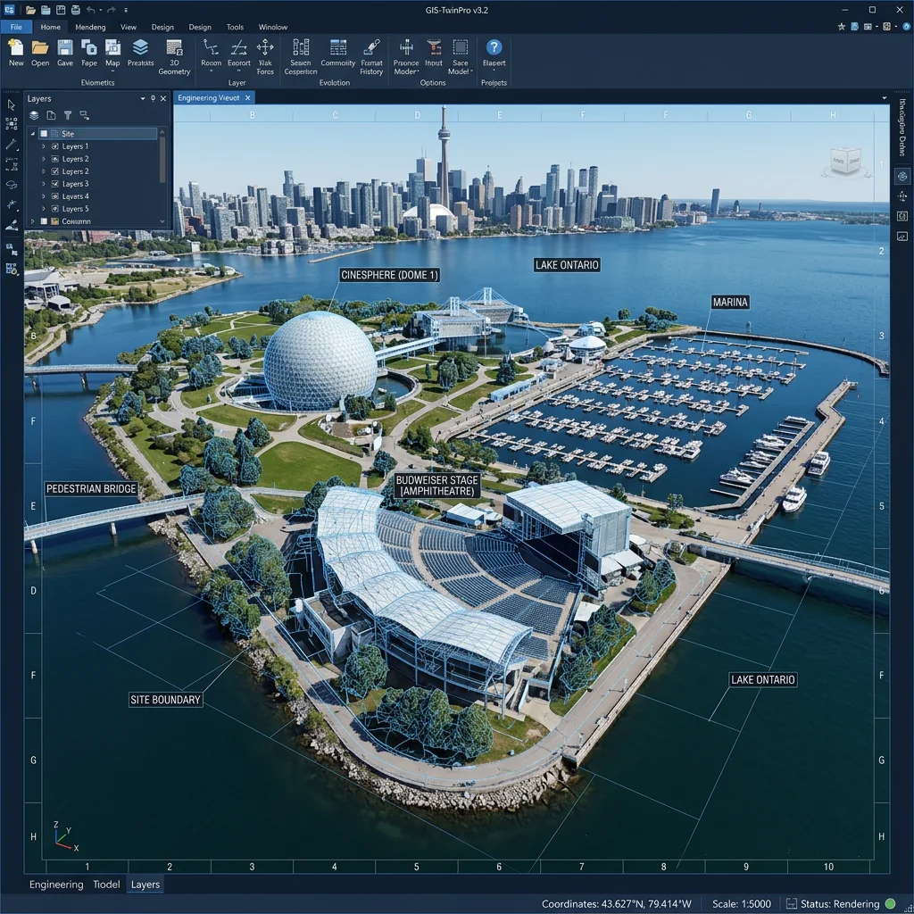 Ontario Place waterfront represented as a georeferenced photogrammetric digital twin