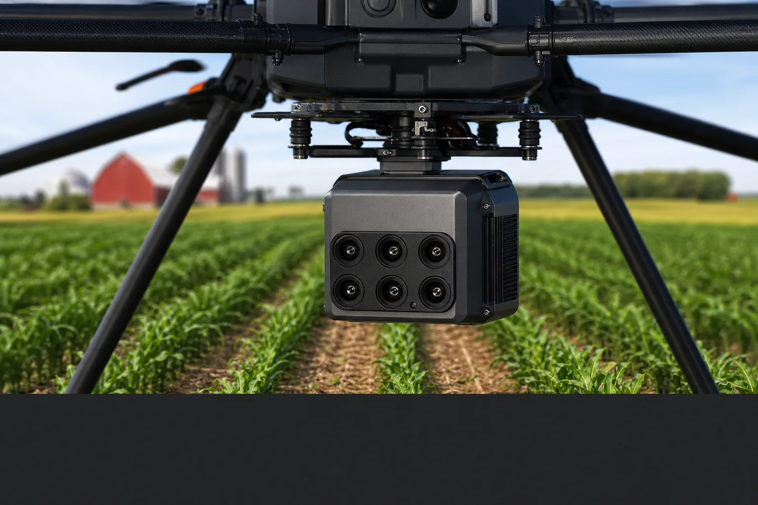 Multispectral sensor mounted beneath an agricultural drone